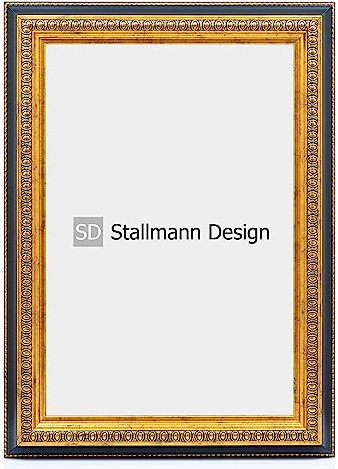 Stallmann Design Barockram FAME | 50 x 70 cm | guld-svart | äkta träbildram antik | 80 andra storlekar tillgängliga | fotoram av trä i vintagestil