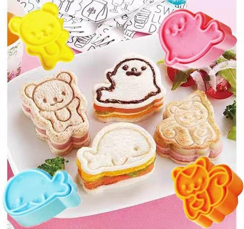 Sandwich Bread Cutters for Kids 4 Pcs (Small Size 2 Inch) Lunch Sandwich Bread Mold Cutters,Cookie Cutters Set,Bread Sandwich Maker Bread Shape Cutters Squirrel Whale Seal Shape for Kids Boys Girls