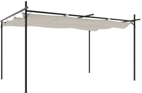 vidaXL Pérgola con Cubierta Retráctil, Carpa para Reuniones, Cenador para Fiestas, Pabellón para Jardín Patio, Color Crema 395x292x230 cm