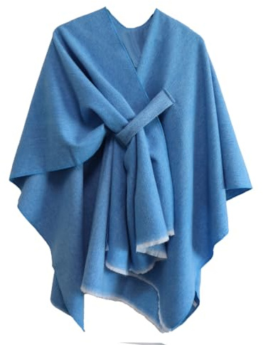 Miaikvs Poncho da donna reversibile oversize scialli elegante lavorato a maglia mantello coperta anteriore avvolgere cardigan sciarpa cappotto per primavera autunno, Blu, Etichettalia unica