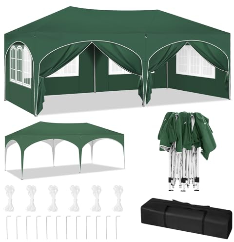 WOLTU Carpa Plegable 3x6 m, Gazebo de Jardín Impermeable, Sistema Pop Up, Pergola Jardín Marco Metalico, con Puertas y Vetanas, Pabellón Cenador para Camping Picnic Playa, Verde