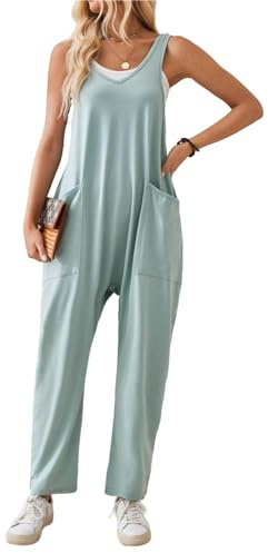 SotRong Summer Jumpsuit for Women Uk Casual Leisure Sleeveless V Neck Jersey Rompers Wide Leg Solid Harem Playsuits Baggy Loose Tank Overall with Pockets
