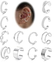 LOLIAS 12 Stücke Ear Cuff Silber Damen Ohrmanschetten Ohrringe Earcuff Set 18K Silber Ohrringe Ohne Ohrloch Face Helix Conch Ohrclips Damen Ohrklemme Ear Cuffs Silber Ohrschmuck