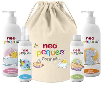 Neo Peques l Neceser Niño l Set de baño incluye: Gel de baño & Champú 400 ml + Loción Hidratante 400 ml + Colonia 200 ml + Aceite para masajes 200 ml