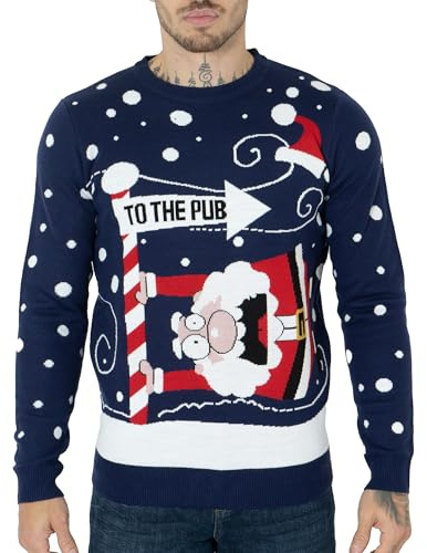 NOROZE Mens Womens Unisex Jumper Xmas Pullover Santa to The Pub Sweater UK Sizes S-XXL