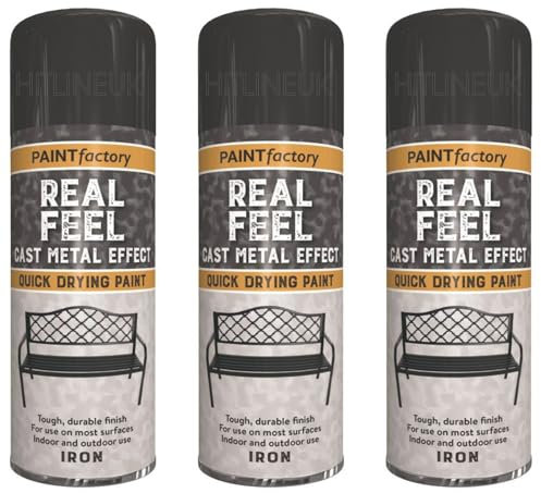 HitlineUK Spray Paint - 3 x 400ML Cast Iron Metal DIY Wood Paint Plastic Paint Cast Metal Effect Spray Paint
