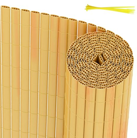 Peviasot PVC Sichtschutzmatte 180x300cm, Winddicht, Balkon Windschutz, dreifach verstärktes Design für Garten Balkon Terrassen, schimmelbeständiger Sichtschutzzaun, mit Spannbändern, Farbe Bambus