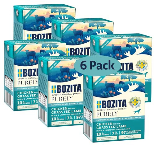 Bozita Purely Paté Agneau Adulte - 370 g - Nourriture Humide sans céréales pour Chiens - avec 10% de protéines et 7% de matières Grasses - pour Toutes Les Tailles et Niveaux d'activité de Chien