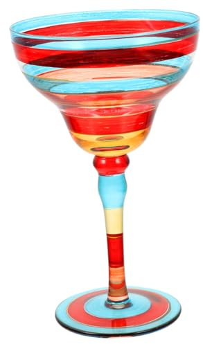 VANZACK Copa Margarita Pintada Mano Cristalería Decorativa Para Vino Cócteles y Mesa De Cocina Vidrio Artístico Elegante Para Fiestas y Celebraciones Taza Única Con Diseño Rojo
