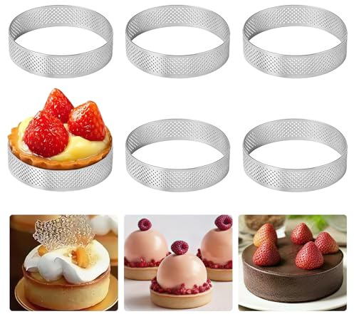 6 Stück Kleine Perforierte Dessertringe, 6cm Edelstahl Mousse Tartelette Förmchen, 2cm Hoch, Runde Crumpet Ringe Backringe mit Lüftungslöchern für Herstellung von Mini-Pizzen, Muffins, Quiches