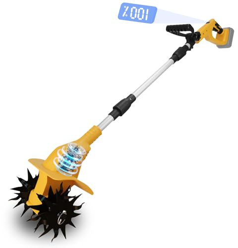 Cordless Tiller Cultivator for Dewalt 20v Battery, 500W Brushless Garden Tiller, 8.7 Tilling Width and 6.3 Depth, 330RPM Electric Rototiller for Gardening, Soil Cultivation(No Battery)