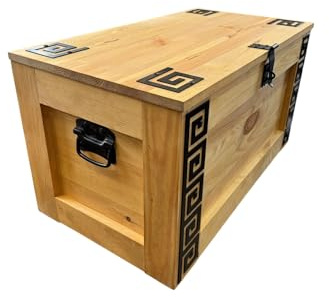 weeco Baúl de madera con ruedas, diseño griego con ruedas, 80 x 47 x 45 cm, mesa de café, cofre del tesoro, mesa auxiliar, tapa plegable y espacio de almacenamiento, caja de muebles de madera, caja de