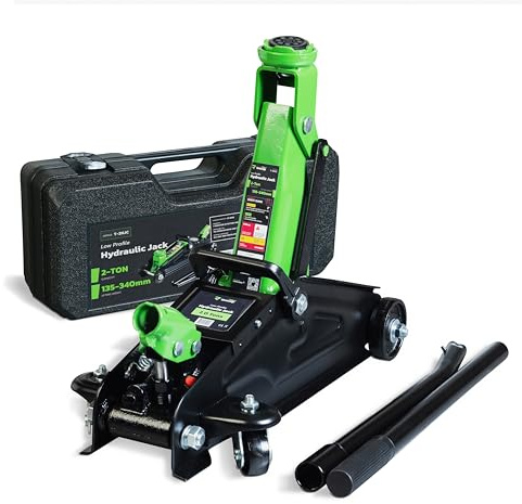 DRIVEUPTOOLS 2 Ton Hydraulic Trolley Jack with Carry Case – 5.3 to 13.4 inches Lifting Range – Compact & Heavy-Duty Portable Car Jack for Cars & SUVs – Reliable 4400 lbs Garage & Workshop Tool