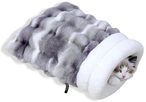 CHULPET Cat Sleeping Bag, Puppy Sleeping Bag, Warm Pet Sleep Sack, Plush Pet Bed Mat, Washable Hideout Cave for Cat and Small Dog, 22.44 * 18.5in(Grey)