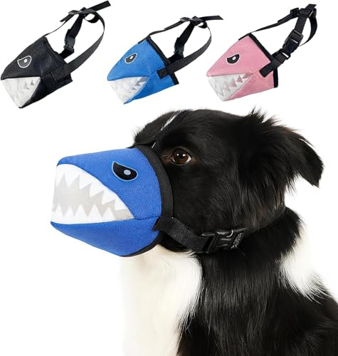Colenumone Dog Muzzle Shark Design – Mesh Soft Muzzle for Small Medium Large Sized Dogs, Adjustable for No Bark, BitingScavenging, Licking & Chewing(Blue-L)