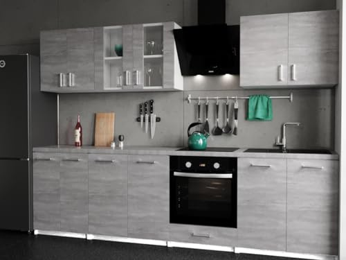 roe furniture Moderne Küchenzeile ohne Elektrogeräte - Einbauküche mit viel Stauraum - Erweiterbares 2,8-m-Set inkl. Arbeitsplatten - 280 x 82 x 46 cm (B/H/T)