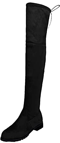 Allbestop Cuissarde, Bottes Cuissardes Femme Talon Aiguille Bottes Femme Genou de Cowboy Hautes pour Femmes Botas de Talon Carré Para Mujer Cuir Cuir(Noir,38)