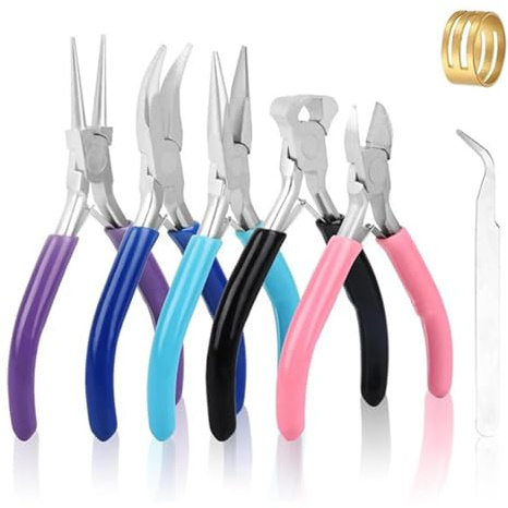 5 PCS Jewelry Pliers Set, with Ring Pliers, Professional DIY Jewellery Making Kit with Needle Nose, Round Nose, Side Cutters, Wire Cutters for Girls Women Crafting