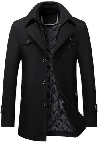 YOUCAI Cappotto Invernale da Uomo Cappotto Caldo in Misto Lana Slim Fit Giacca Invernale a Maniche Lunghe Imbottito da Lavoro per Il Tempo Libero,Nero,M