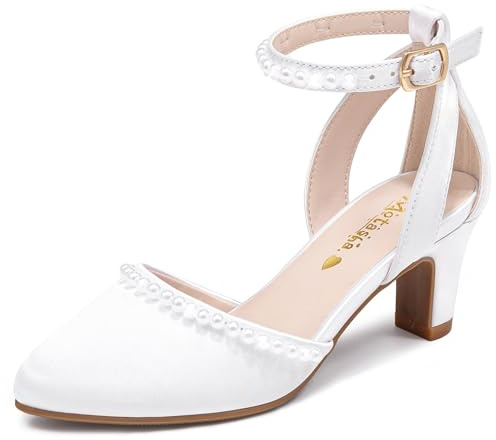 Motasha Girls Dress Shoes for Girls High Heels for Big Girl Flower Girl Shoes Size 3 White Shoe Little Kids High Heels Closed Toe Pumps First Communion Shoe Party Wedding Church (M7506Pearl White 3)