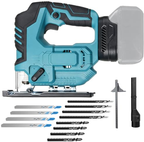 Cordless Jigsaw for Makita 18V,750W Brushless Electric Jigsaw with 12 Pcs Blades,3 Orbital,3300RPM,6 Variable Speed, ±45° Beveled Cuts,Jigsaw Cut Off Tool for Wood Plastic Metal Plywood (No Battery)