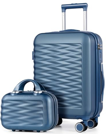 Tavoxda Suitcase Sets of 2 Piece Small Carry On Luggage 20 Inch Cabin Case with Beauty Case Lightweight ABS+PC Hard Shell Travel Suitcase with Spinner Wheels, Blue
