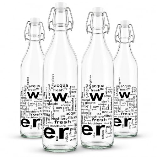 Pack 4 Botellas de Cristal 1L con Tapón Hermético Vidrio Transparente