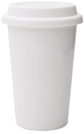 UDMG Reusable Double Wall Insulated White Ceramic Travel Coffee Cup with Lid & Sleeve, 12 fl.oz, I Am Not a Paper Cup