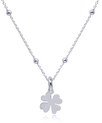 WANDA PLATA Collar con Colgante Trébol de Cuatro Hojas para Mujer, Chica Joven, Niña en Plata de Ley 925, Gargantilla Collar Suerte en Caja de Regalo