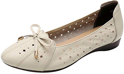 Jamron Women Genuine Leather Comfort Shoes Soft Sole Ballerinas Low Wedge Heel Slippers