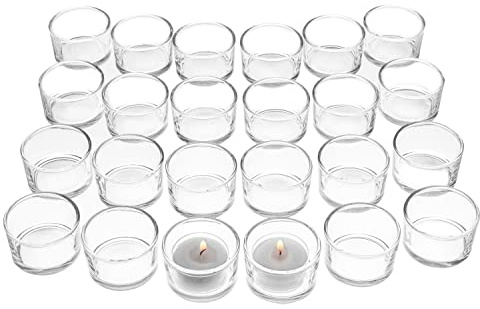 Royal Imports Tealight Candle Holder Clear Glass, Tea Light Holders for Wedding Reception Table Centerpiece, Party, Dinner, Holiday & Home Decoration, Candle Mould - Set of 24