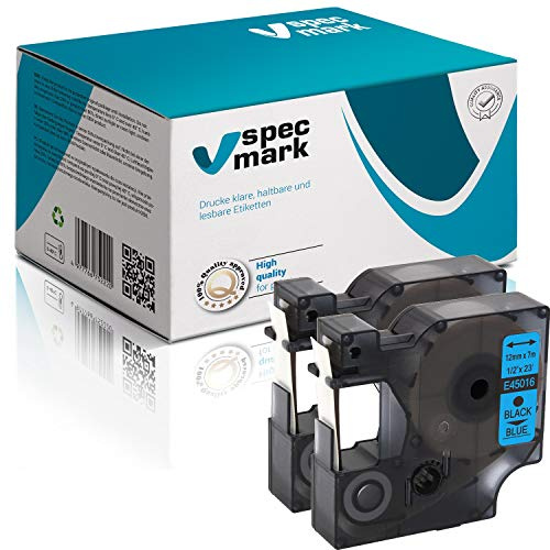 specmark Compatible para DYMO D1 45016 S0720500 cinta de escritura 12 mm x 7 m juego x 2 unidades negro sobre azul compatible con LM Label-Manager LP Label-Point LW Label-Writer DUO