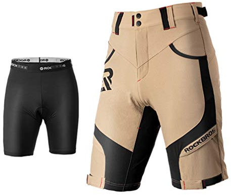 ROCKBROS Kurz Radlerhose Herren Fahrradhose mit Sitzpolster 4D Atmungsaktiv Schnelltrocknend Radhose MTB Hose Bike Shorts Schwarz Hellbraun Grau M-4XL