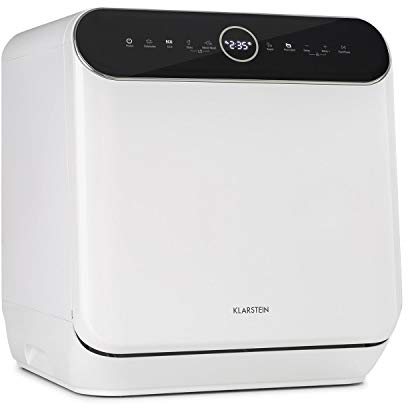 KLARSTEIN Oceana - Mini Lavastoviglie da Tavolo, Classe F, 125 kWh/anno, 2 Coperti, Freestanding, Libera Installazione, Lavaggio a 360°, 6 Programmi, Touch Control, Consumo: 6 L, Bianco