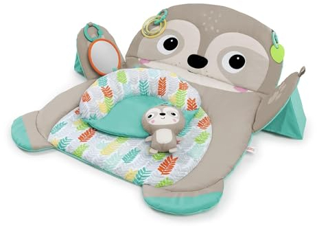 Bright Starts, Tummy Time Prop & Play Oversized Baby Activity Gym, Sloth, Large Playmat with 4 Removable Toys and Support Cushion, Machine Washable, Easy to Store, Age Newborn and up, Grey