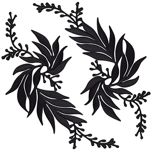 GORGECRAFT 2 Paia 4 Pezzi Toppe Ricamate Foglie di Ferro Fiori Pizzo Applique Fiori Toppe Naturali Adatto per Vestiti Abito Cappello Pantaloni Cucito Decorazione Artigianale(Nero)