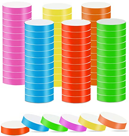 1200 pulseras de festivales resistentes al agua, 6 pulseras de papel de color para el control y la seguridad en eventos y eventos