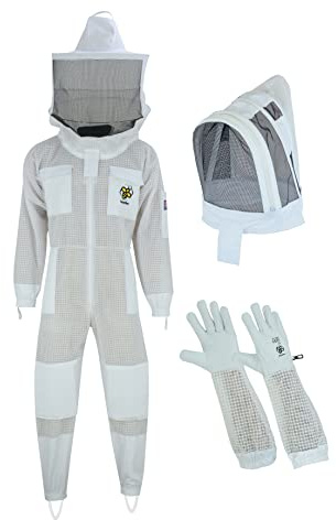BusyBee Combinaison d’apiculture ventilée pour homme – 3 couches ultra protectrices – Combinaison en maille blanche de qualité supérieure (XL)