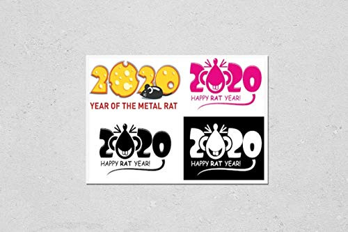 Wall Art Poster Print of Funny Christmas Rat. Template of The Rat - Image of The Symbol of The Year 2020. a Funny Rat or Mouse with a Long Tail. Figures Number Year Made of Cheese. Illustration,