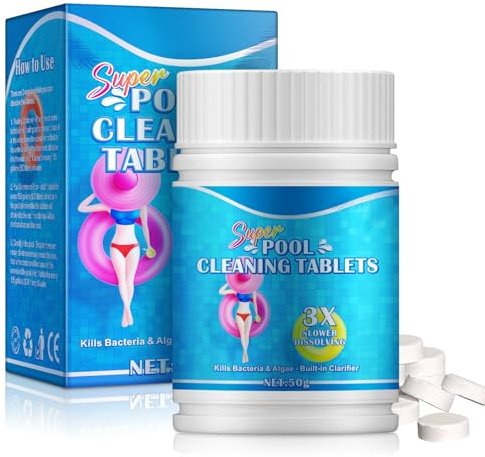 NUEDSFXO Chlorine Tablets for Swimming Pool,50Pcs Chlorine Tablets for Hot Tub, Pool Cleaning Tablets for Swimming Pool Spa Hot Tub Bathtubs Instant Multifunction Chlorine Tablets (50g)