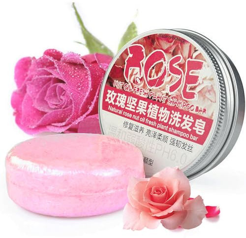 Rose Solid Shampoo Bar, Plant Natural Shampoo, Rose Fragrance Hydrating Shampoo, Shampoo Soap with Rose Nut Oil,Coconut Oil, Anti Hair Loss Shampoo for Women & Men,Shiny Smooth Hair Bar
