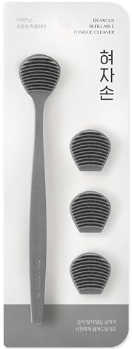 DEARCUS Tongue Scraper for Adults & Kids, 3 Replaceable Heads (Gray)