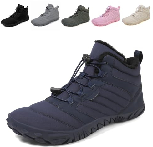 Fadezar Barefoot Boots Men Women Waterproof Snow Walking Boot Warm Fur Lining Barefoot Shoes Anti-slip Hiking Boots 1698 Dark Blue UK 10 (Label Size 44)