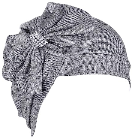 HEYXI Women Hijab Turban Hat for Front Forehead for Big Bow Bonnet for Head Scarf Ruched Headw Silver