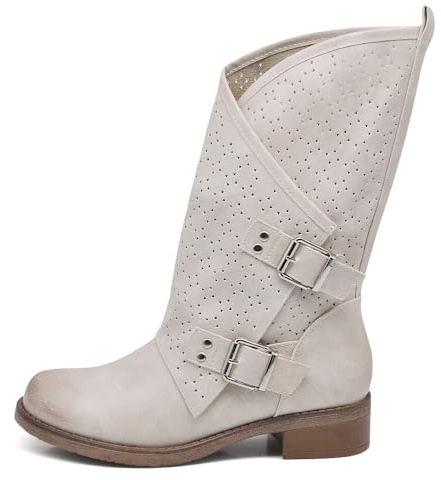 IF Fashion WZ688-66 - Botas de mujer de caña ancha para motorista con hebillas, 38 EU