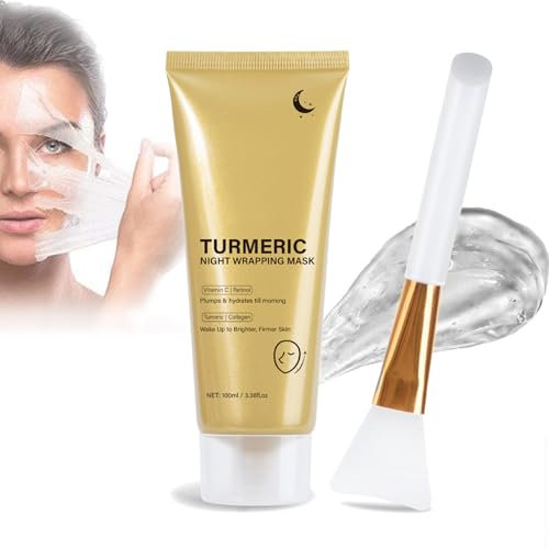 Maschera avvolgente alla curcuma per la notte, maschera peel off al collagene per pelli opache e irregolari, idrata ripristina l'elasticità della pelle, maschera per buccia di curcuma con pennello per