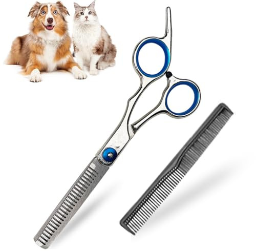 ZWWOGE 1 pieza tijeras de peluquería profesional para perros y gatos, con 1 peine de barbero, tijeras para desbastar con puntas redondeadas de seguridad, ideales para la cara, las patas y el cuerpo