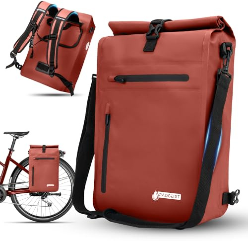 Hjulväska 3-i-1 cykelväska för bagagehållare – bagagehållarväska vattentät, extra robust med snabb upphängning – cykelväska, ryggsäck (20 liter) – cykelryggsäck (bordeauxröd)