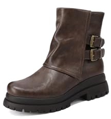 QUEEN HELENA Stivaletti Biker Stivali Bassi con Doppia Fibbia Donna X33-96 (Marrone, Taglia unica, Sistema Taglie Calzature EU, Adulto, Donna, Numero, Media, 37)