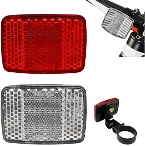 Nujvnuj Set di catarifrangenti per bicicletta, bianco anteriore e posteriore rosso, per mountain bike, bici elettrica e moto, montaggio semplice, resistenti alle intemperie
